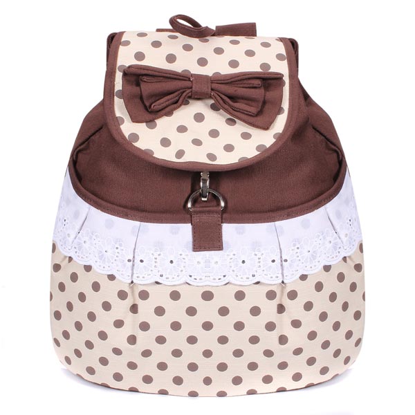 Fashion Preppy Style Sweet Bowknot Polka Dots Girls Backpack Schoolbag